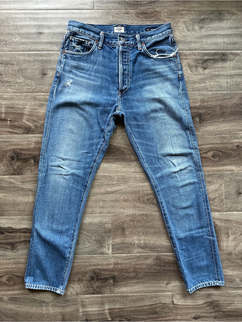 Citizens Of Humanity Liya Blue High Rise Classic Fit Crop Jeans Distressed 25